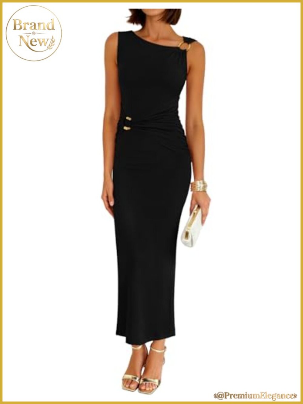 Sleeveless Bodycon Ruched Maxi Dress Slim Fit Cocktail Party Summer